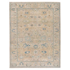 Contemporary Sultanabad Handmade Beige and Blue Floral Wool Rug