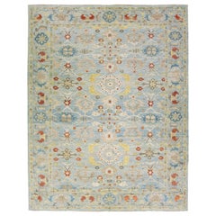 Tapis contemporain en laine Sultanabad bleu clair à motifs floraux faits à la main