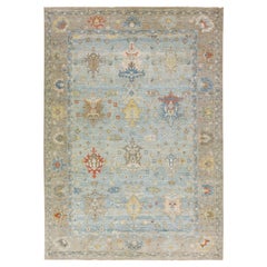 Tapis contemporain en laine Sultanabad bleu clair à motifs floraux faits à la main