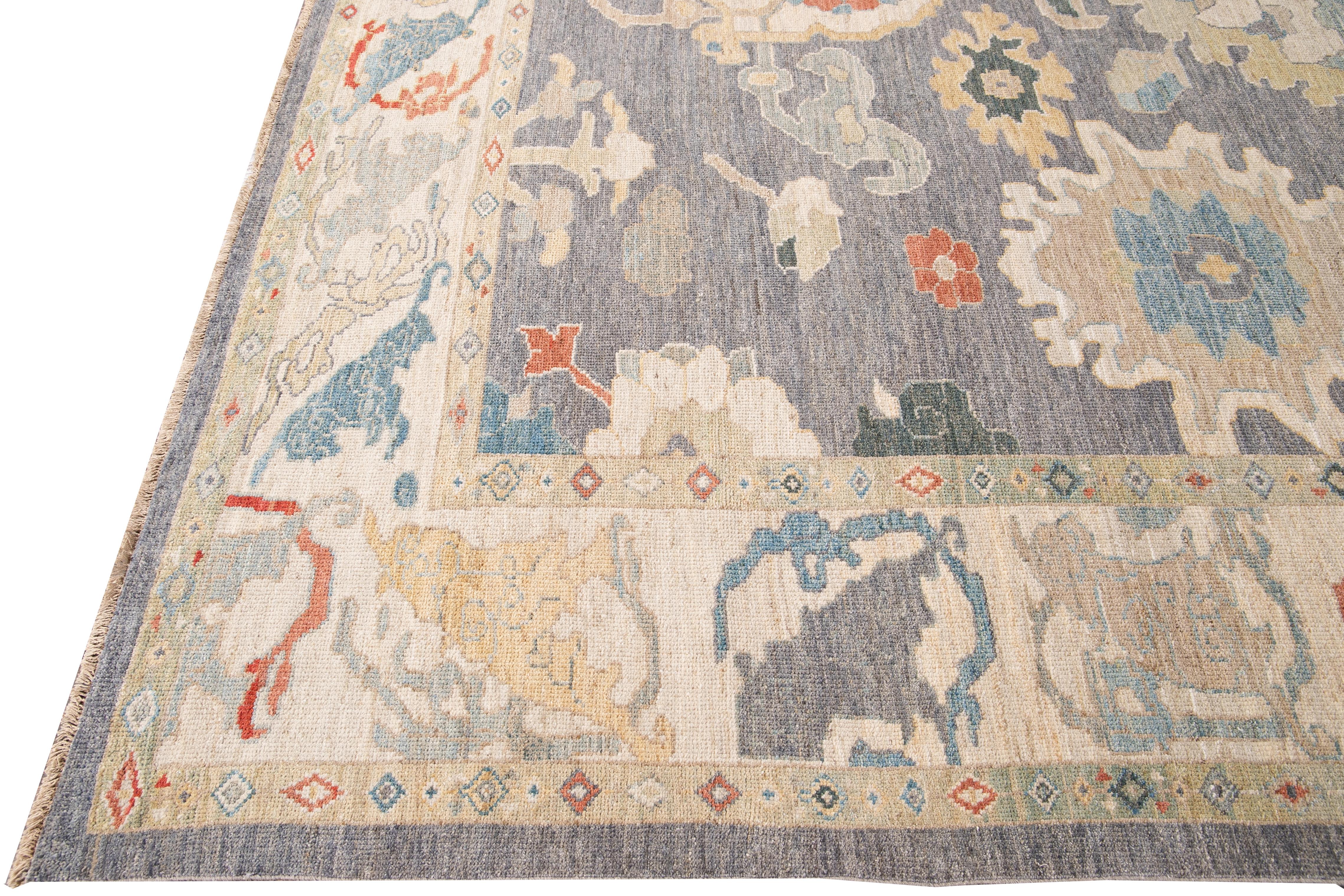 Hand-Knotted Contemporary Sultanabad Multicolor Handmade Floral Wool Rug For Sale