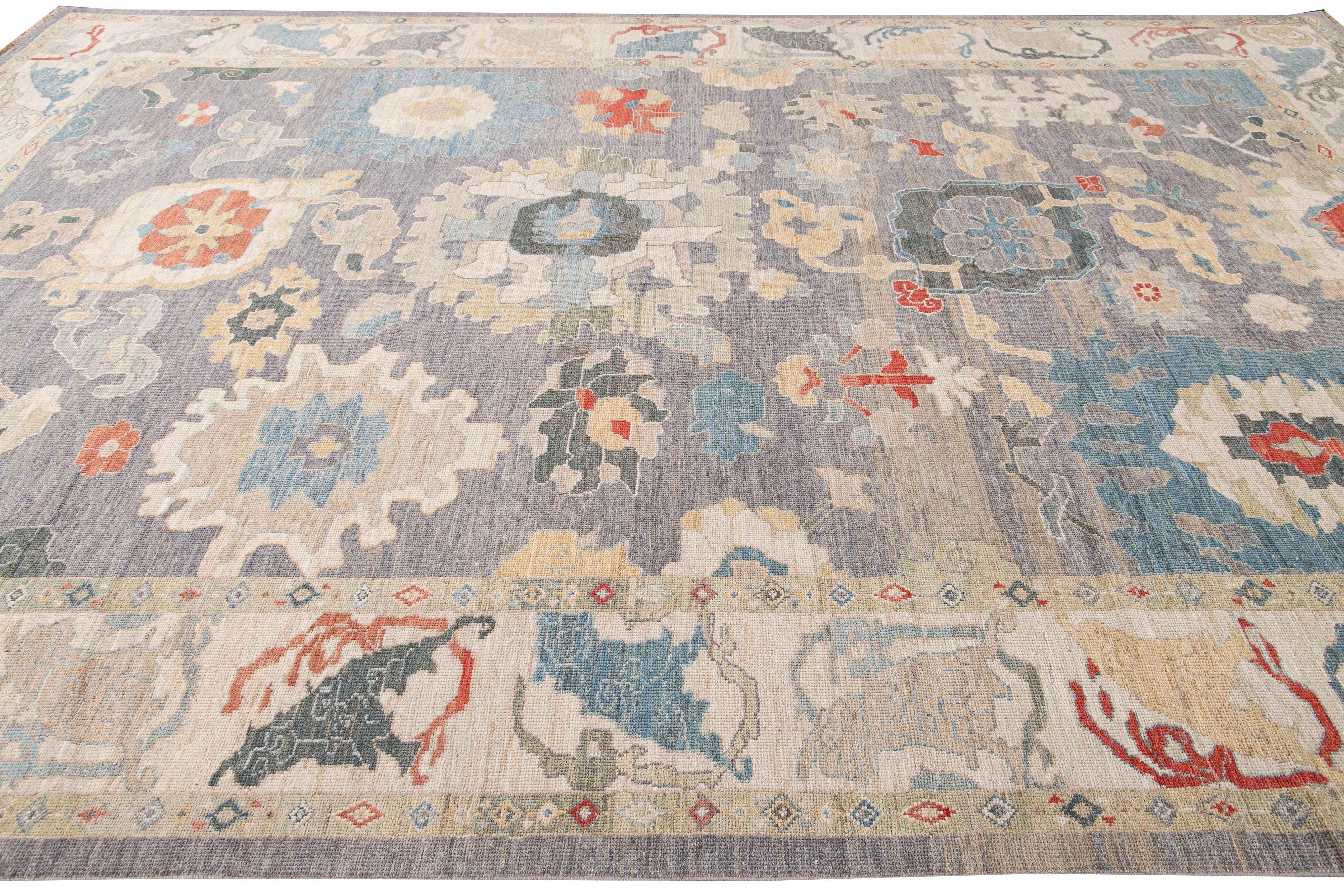 Contemporary Sultanabad Multicolor Handmade Floral Wool Rug For Sale 1