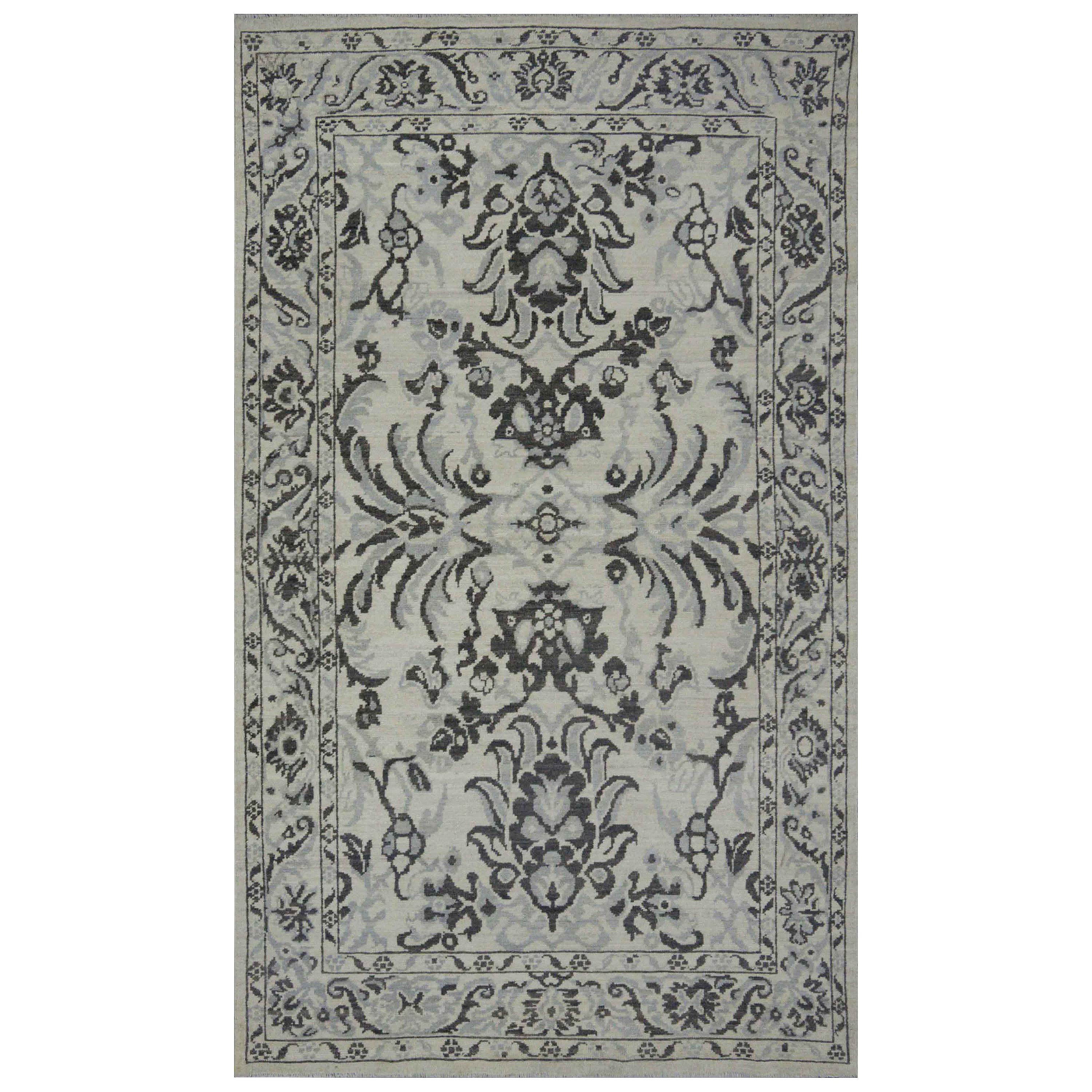 Contemporary Sultanabad Rug of Turkish Origin with Black & Gray Floral Details For Sale