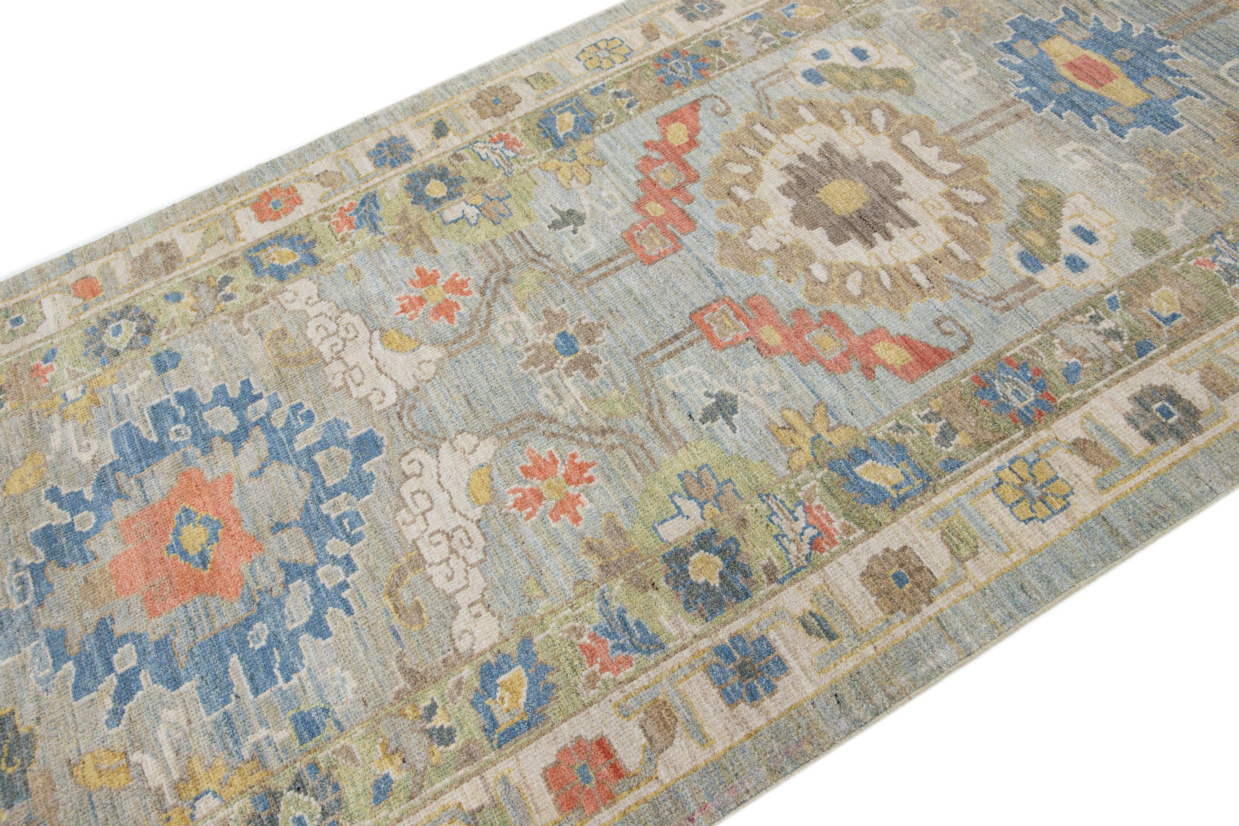 Persian Contemporary Sultanabad Wool Runner Featuring a Multicolor Floral Design For Sale