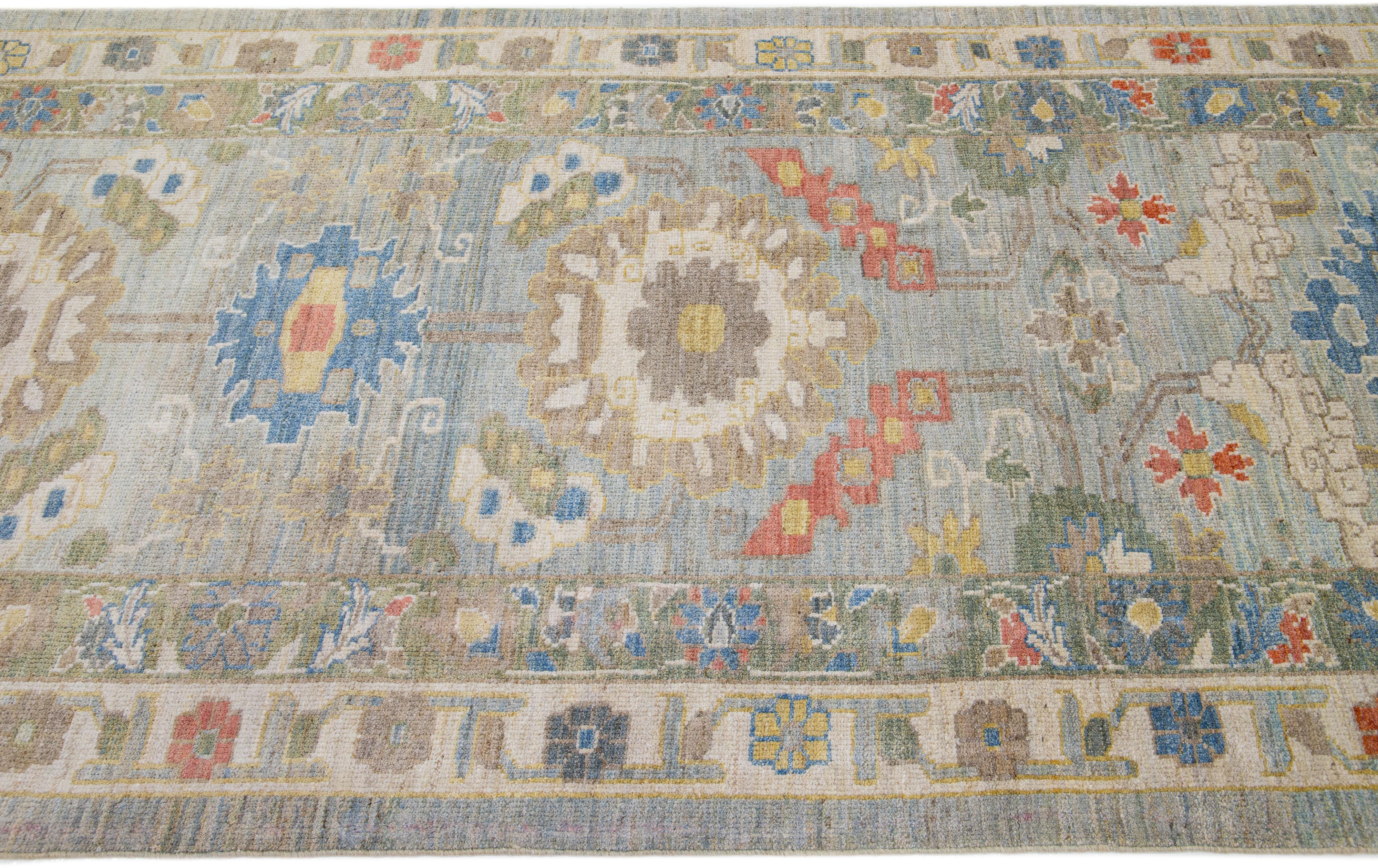 Hand-Knotted Contemporary Sultanabad Wool Runner Featuring a Multicolor Floral Design For Sale