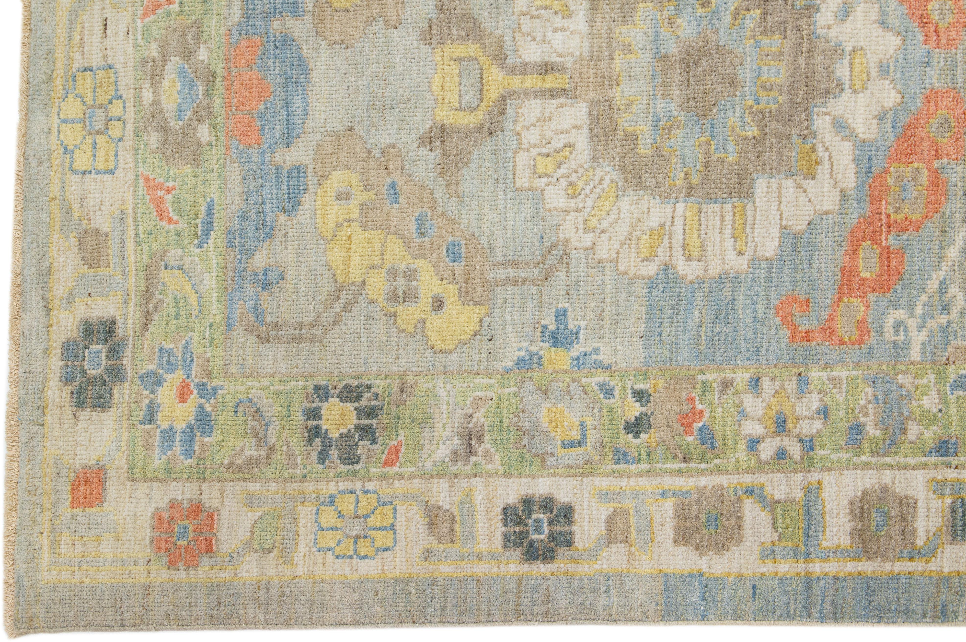 Contemporary Sultanabad Wool Runner Featuring a Multicolor Floral Design In New Condition For Sale In Norwalk, CT
