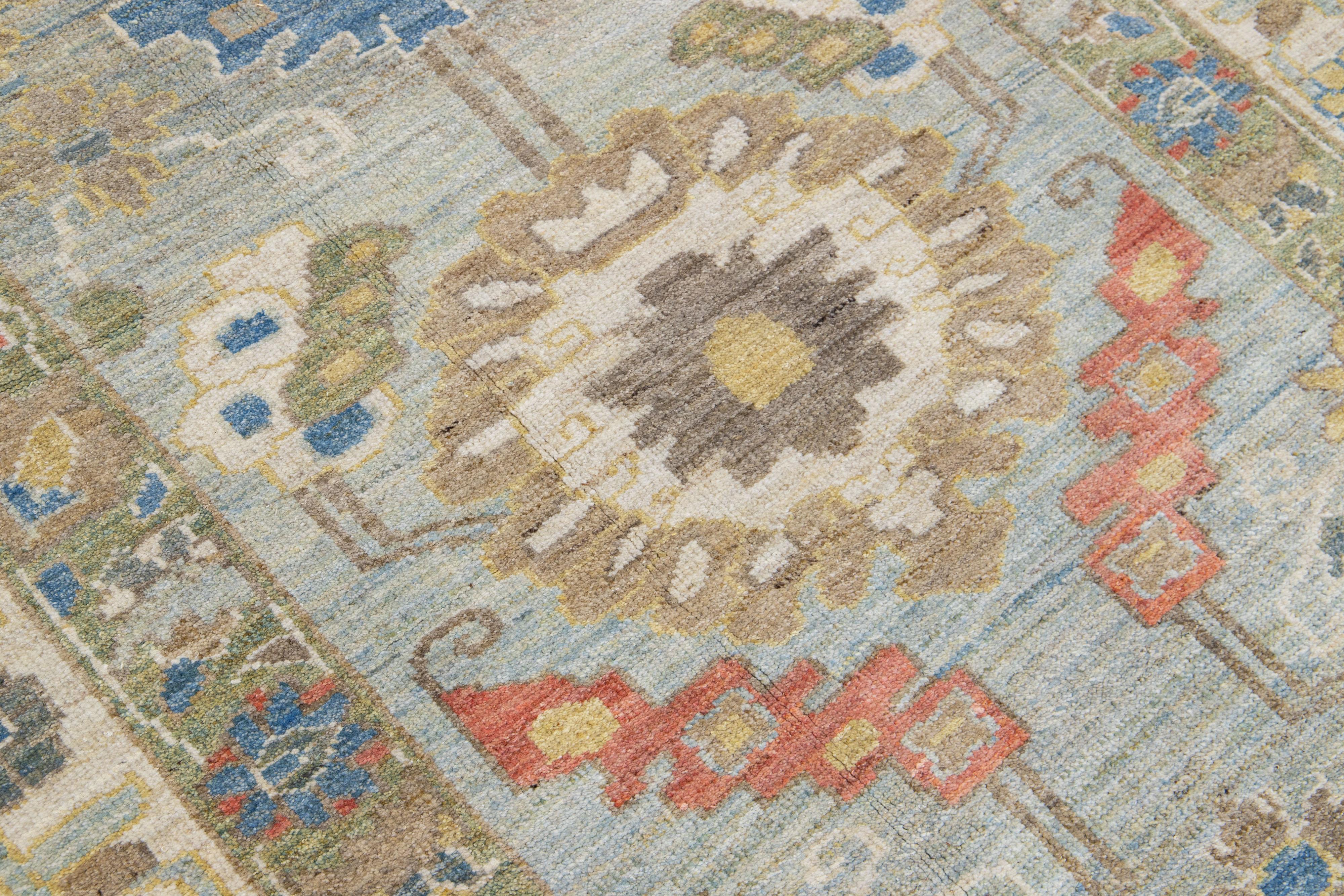 Contemporary Sultanabad Wool Runner Featuring a Multicolor Floral Design For Sale 2