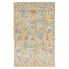 Contemporary Sultanabad Wool - Transitional All-Over Floral Sage Green & Blue