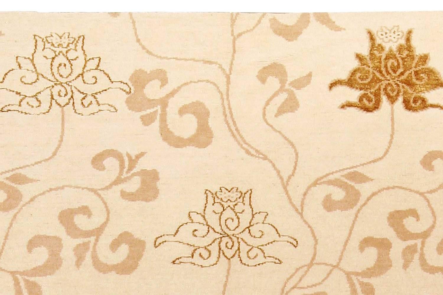 Contemporary Surface Subtly Floral Beige and Brown Silk Rug by Doris Leslie Blau In New Condition For Sale In New York, NY