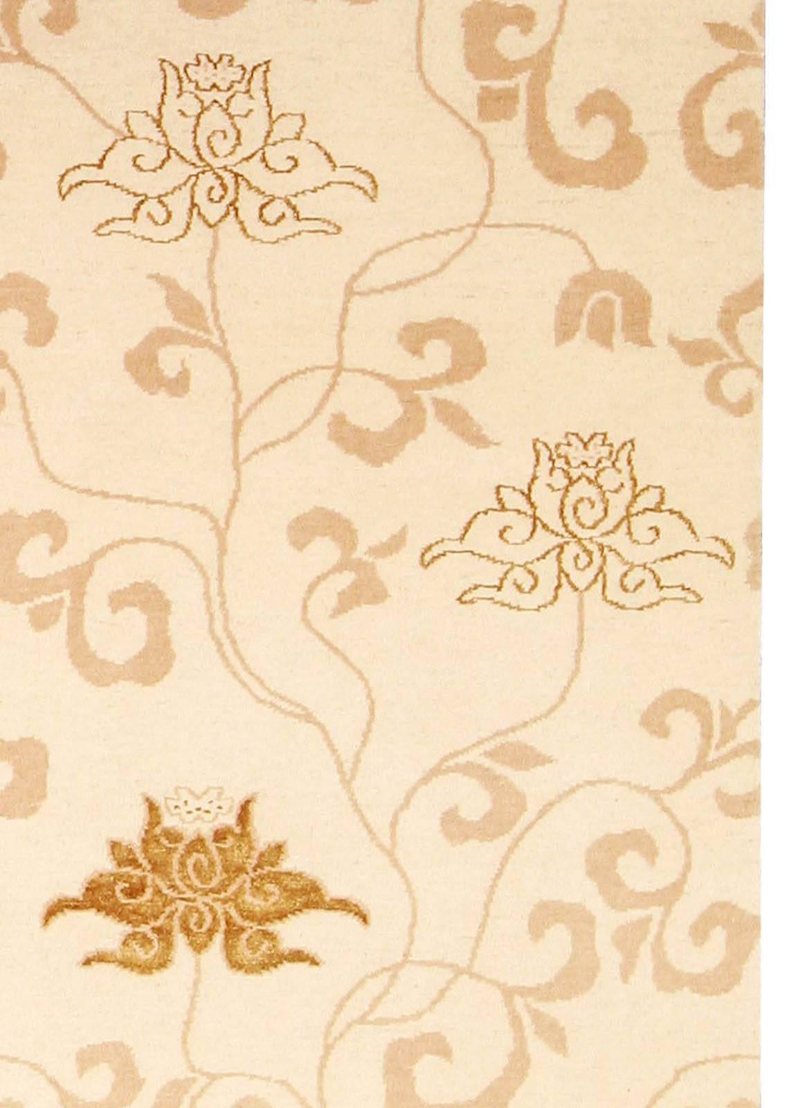 Contemporary Surface Subtly Floral Beige and Brown Silk Rug by Doris Leslie Blau For Sale 1
