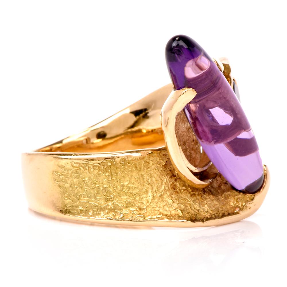 Oval Cut Contemporary Surrealistic Amethyst Iolite Gold Ring
