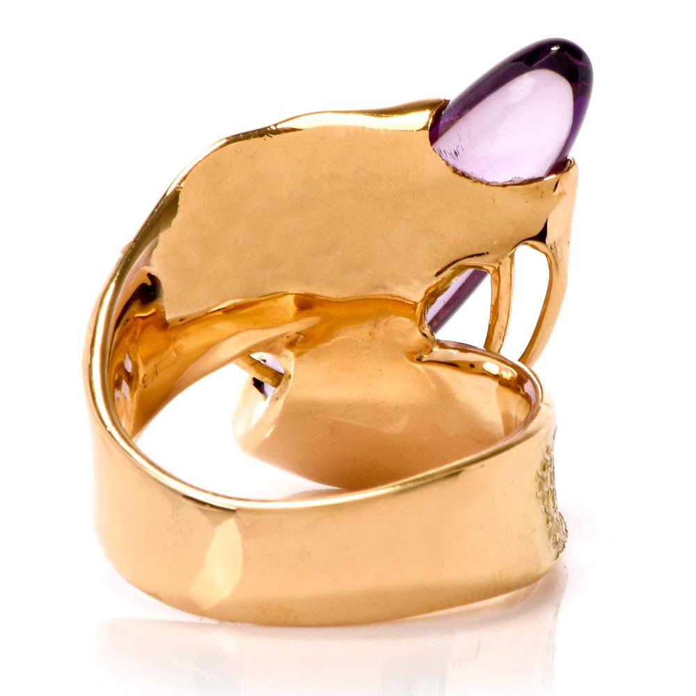 Women's or Men's Contemporary Surrealistic Amethyst Iolite Gold Ring