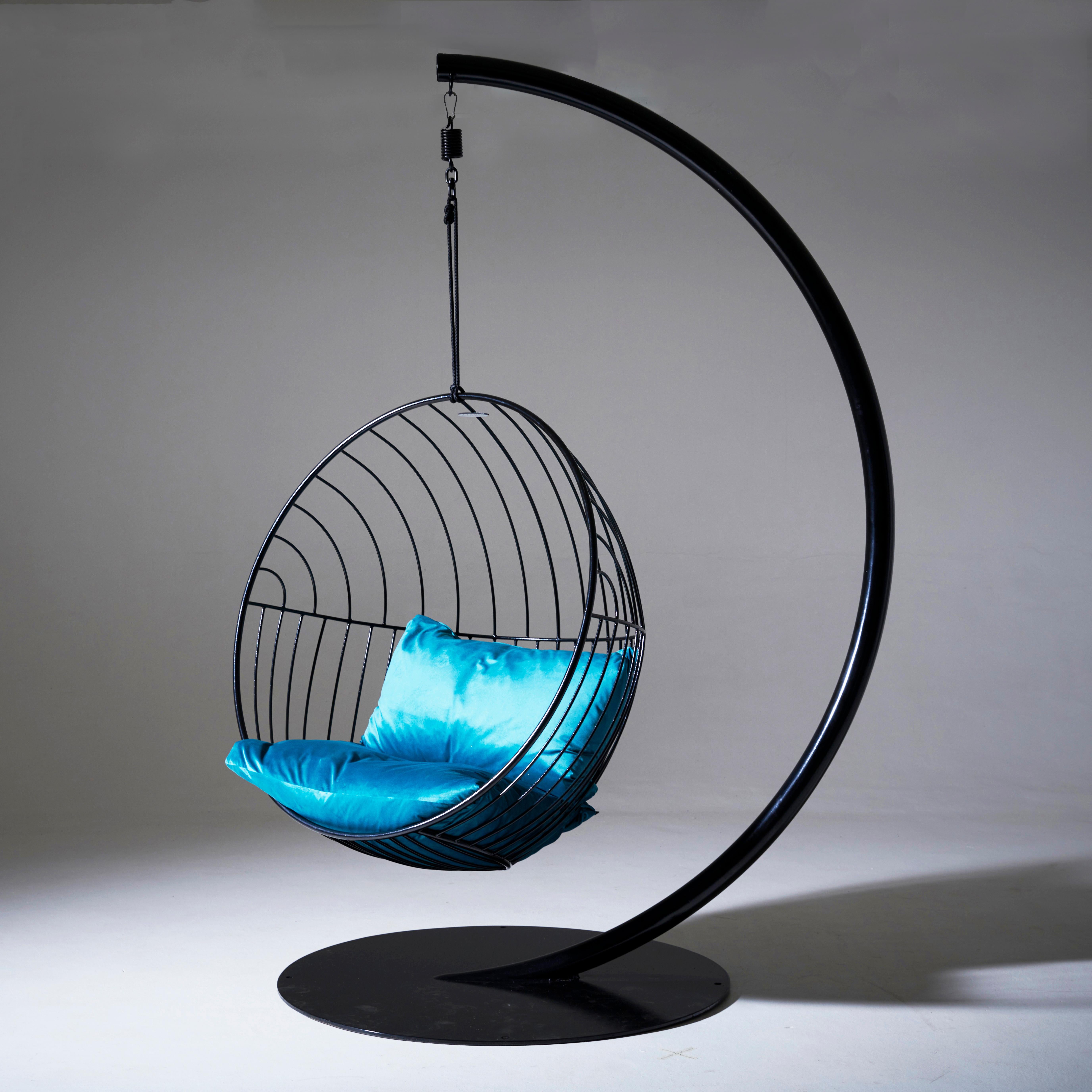 Modern Contemporary Suspended Bubble Chair with Half-Circle Stand For Sale