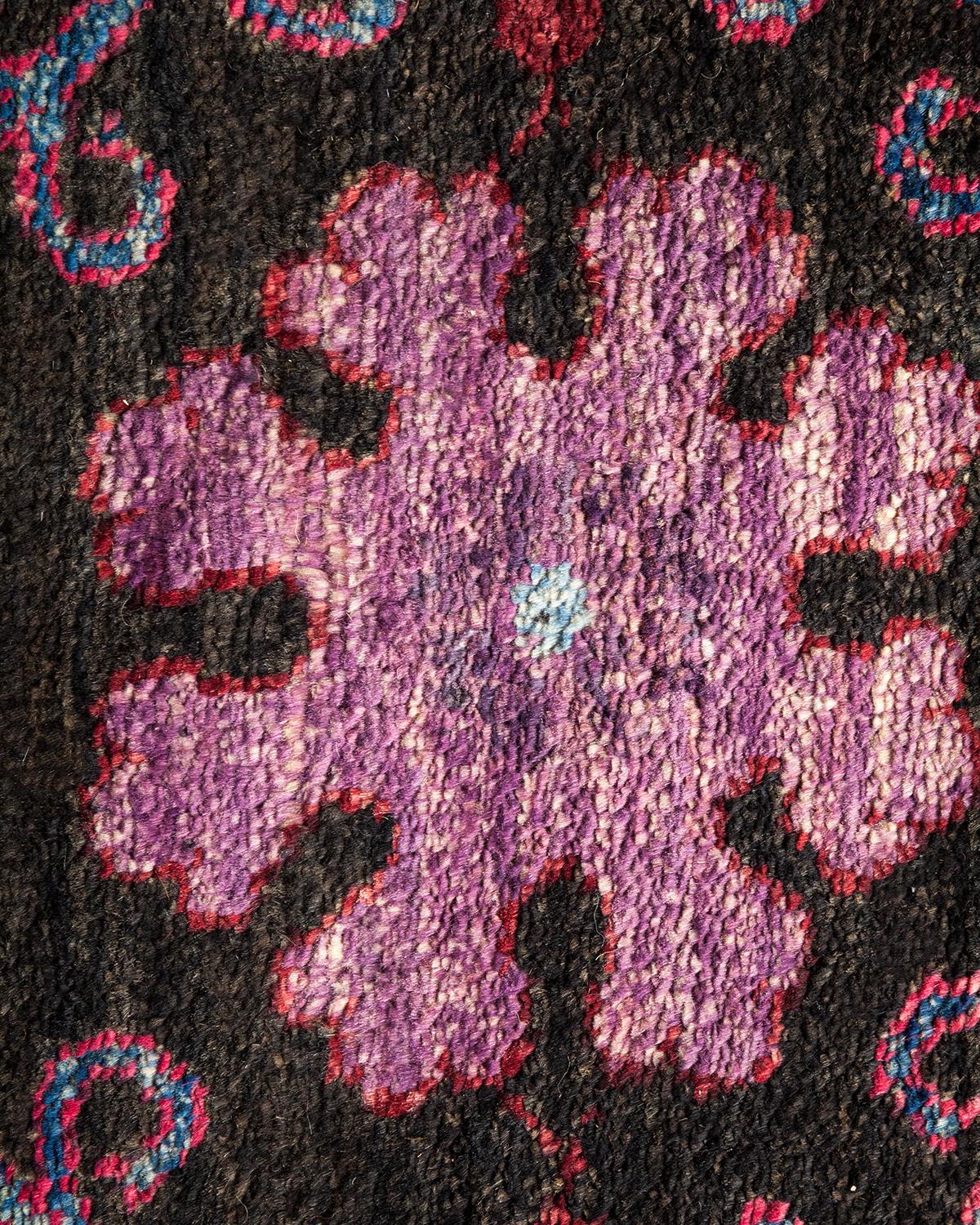 Pakistani Contemporary Suzani Hand Knotted Wool Black Area Rug