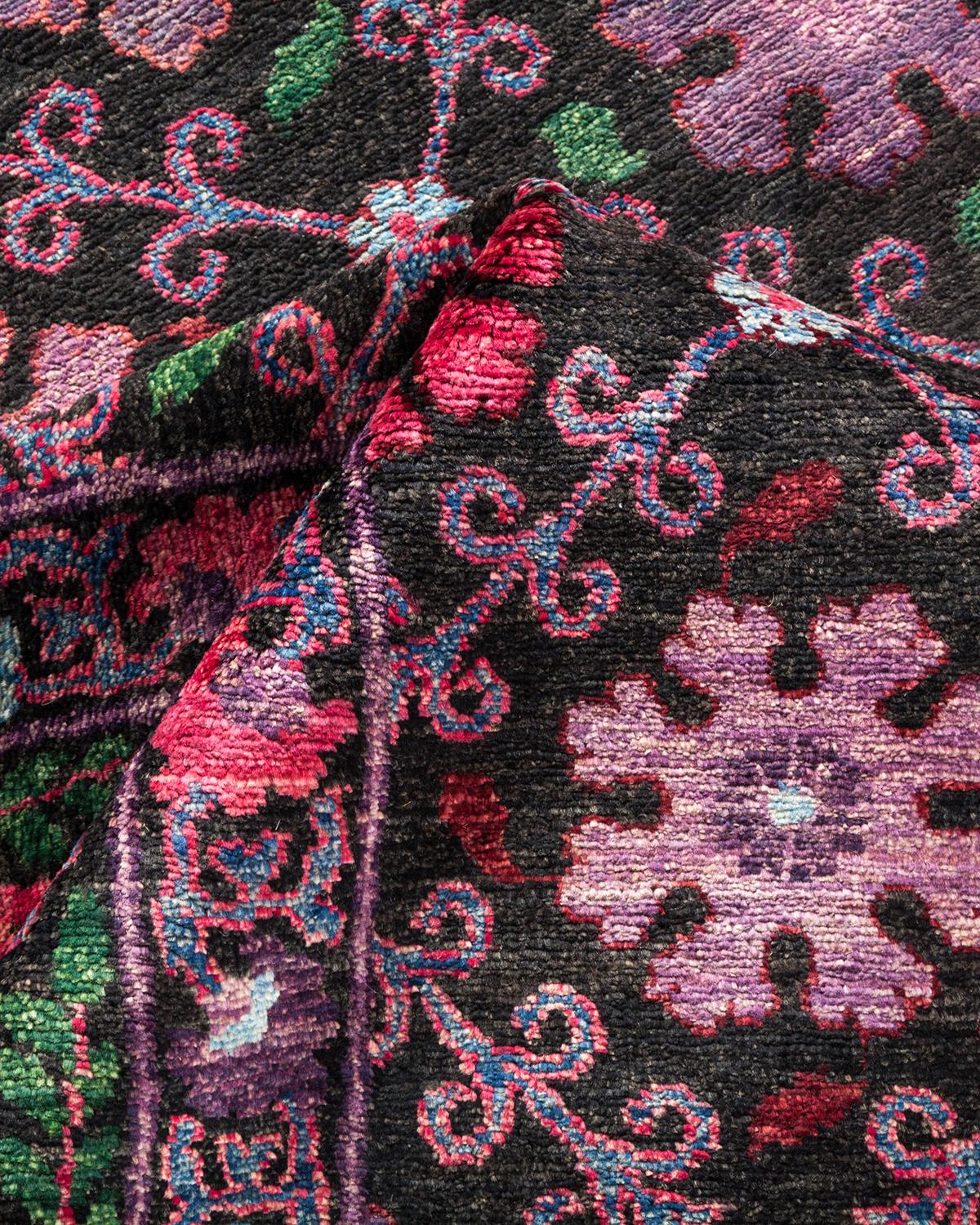 Contemporary Suzani Hand Knotted Wool Black Area Rug 3