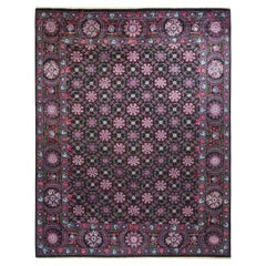 Contemporary Suzani Hand Knotted Wool Black Area Rug 