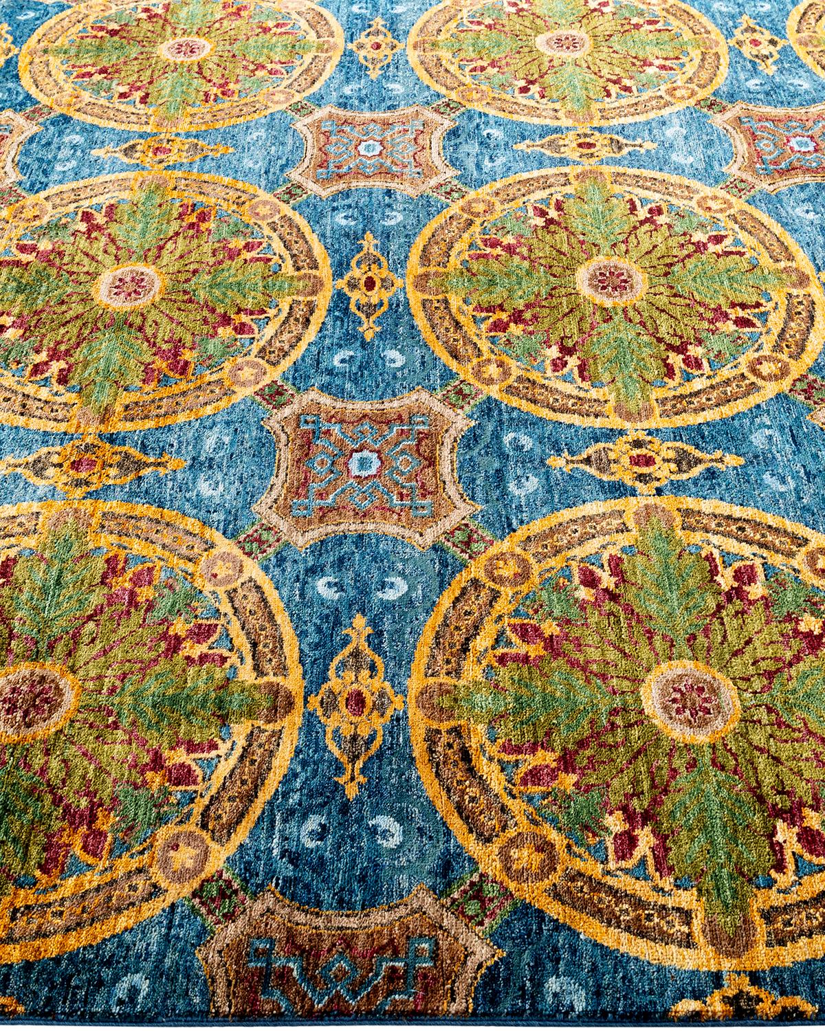 Contemporary Suzani Hand Knotted Wool Blue Area Rug  In New Condition For Sale In Norwalk, CT