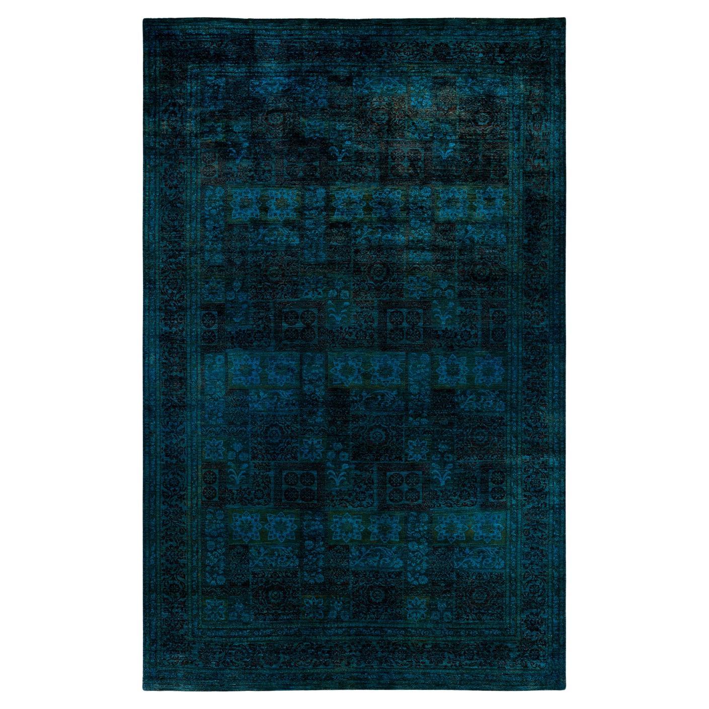 Contemporary Suzani Hand Knotted Wool Blue Area Rug im Angebot