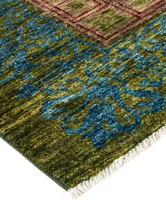 Contemporary Suzani Hand Knotted Wool Green Area Rug