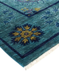Contemporary Suzani Hand Knotted Wool Green Area Rug