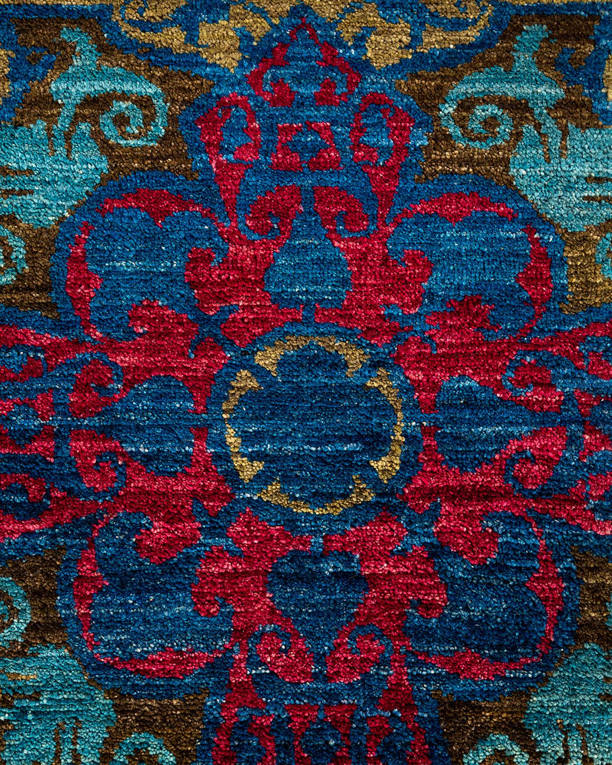 Pakistani Contemporary Suzani Hand Knotted Wool Green Area Rug