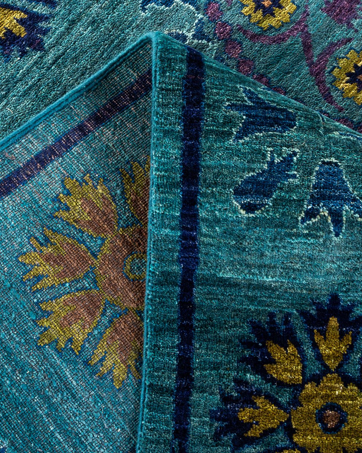 Contemporary Suzani Hand Knotted Wool Green Area Rug For Sale 2