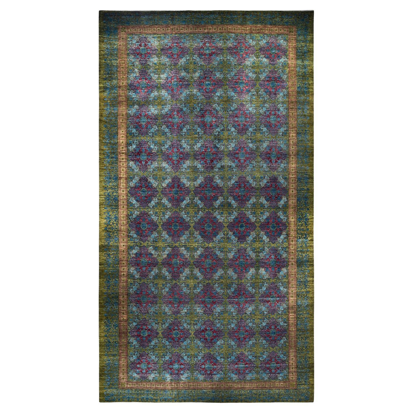 Alfombra de lana anudada a mano Suzani Contemporánea Verde