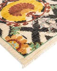 Contemporary Suzani Hand Knotted Wool Ivory Area Rug