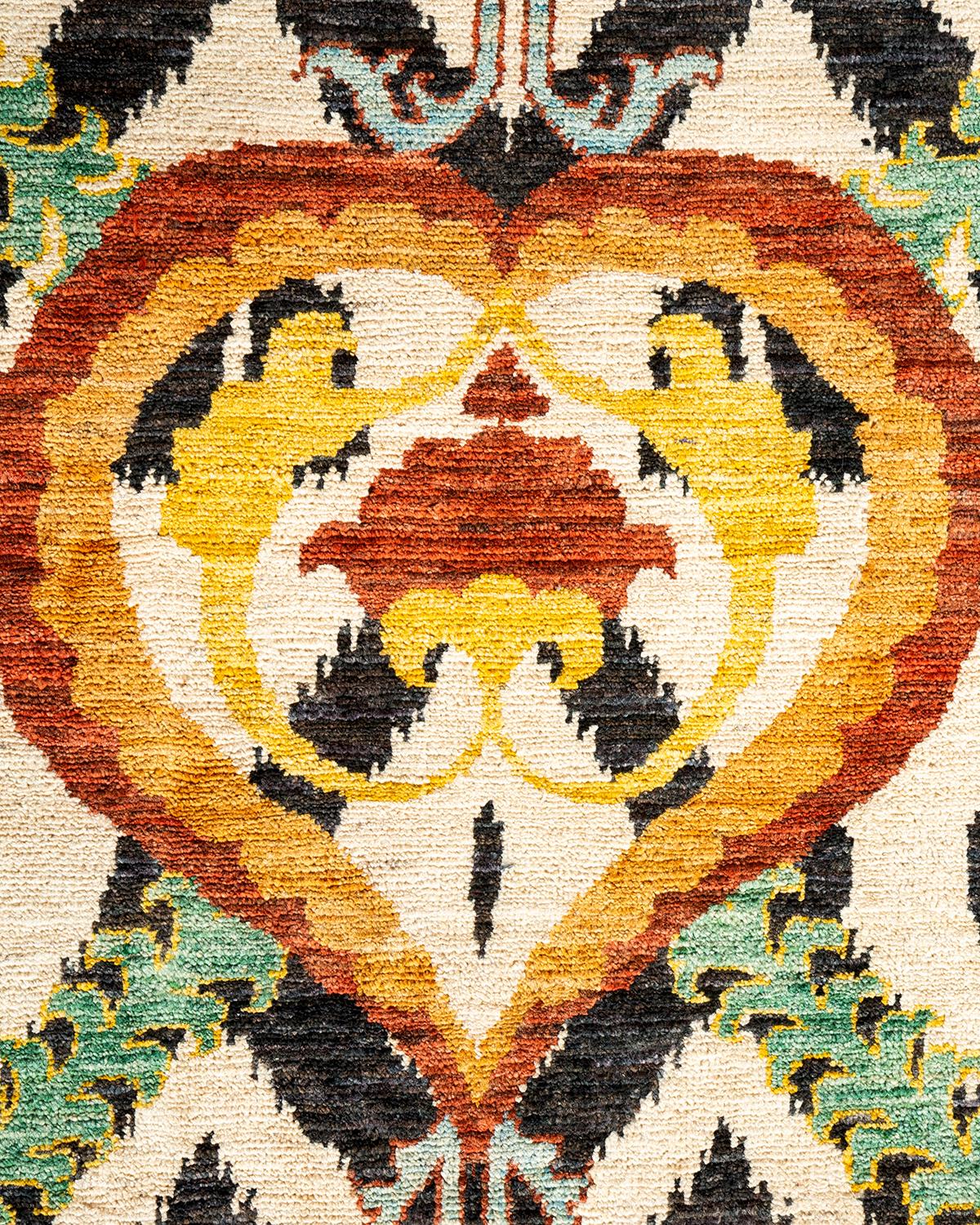 Pakistani Contemporary Suzani Hand Knotted Wool Ivory Area Rug For Sale
