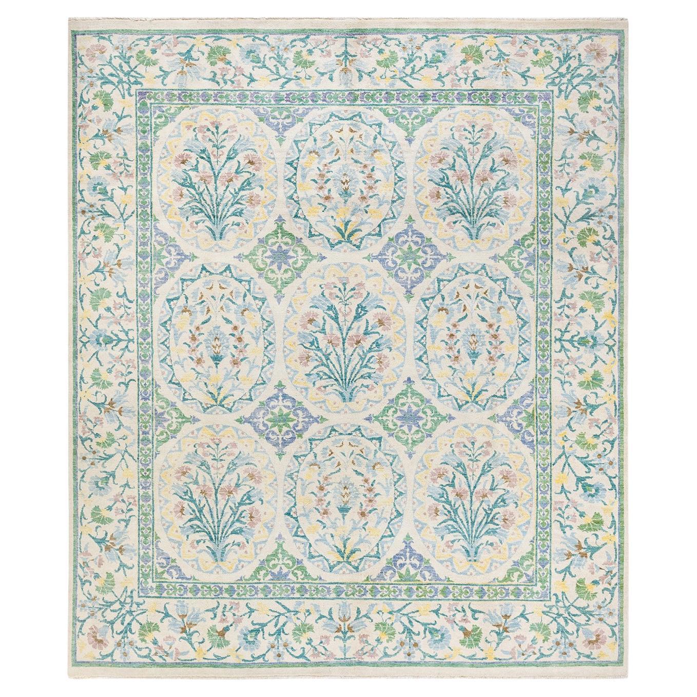 Contemporary Suzani Hand Knotted Wool Ivory Area Rug