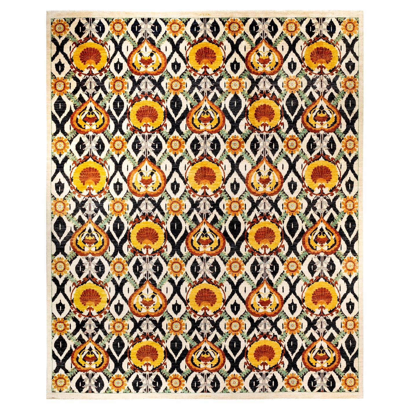 Contemporary Suzani Hand Knotted Wool Ivory Area Rug