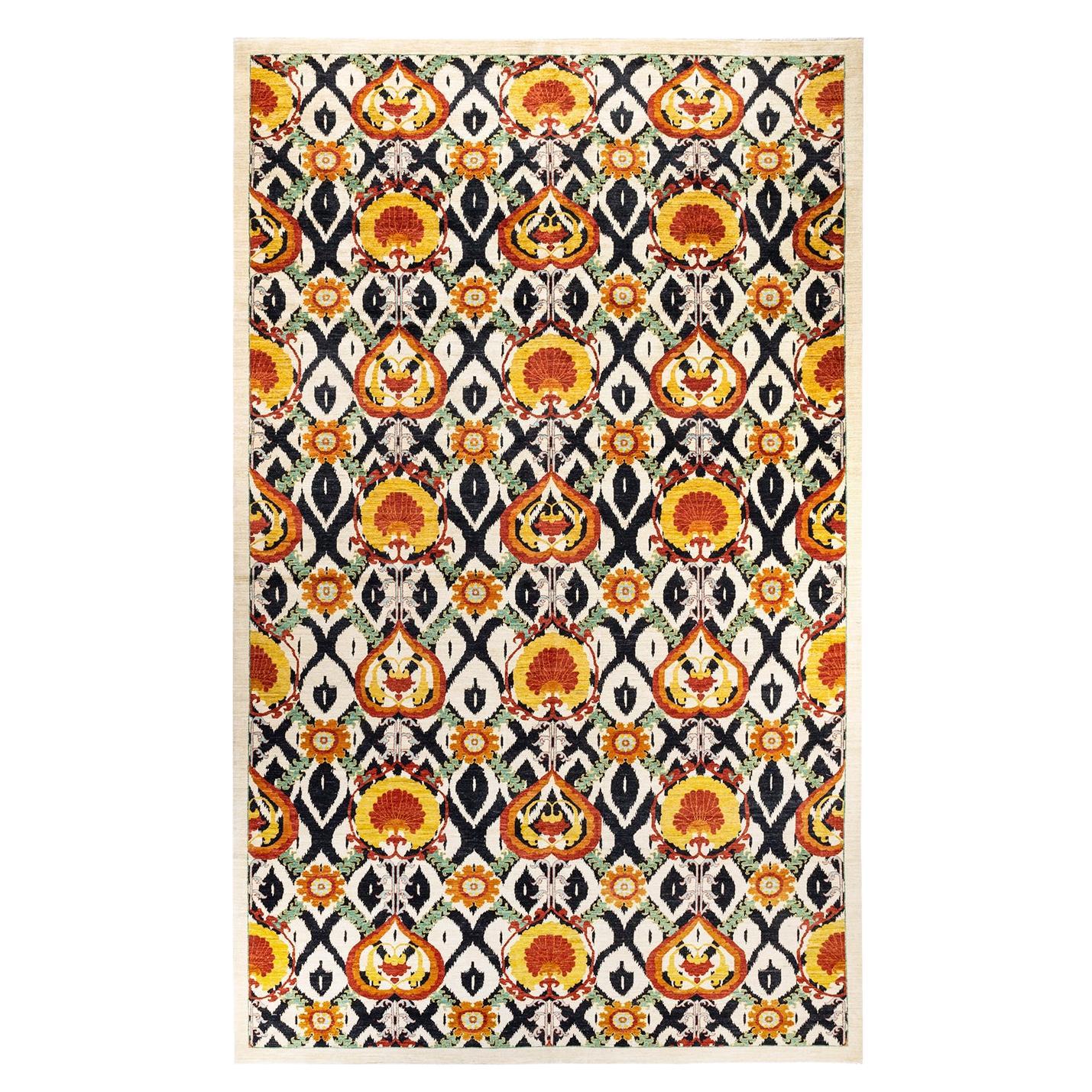 Contemporary Suzani Hand Knotted Wool Ivory Area Rug im Angebot