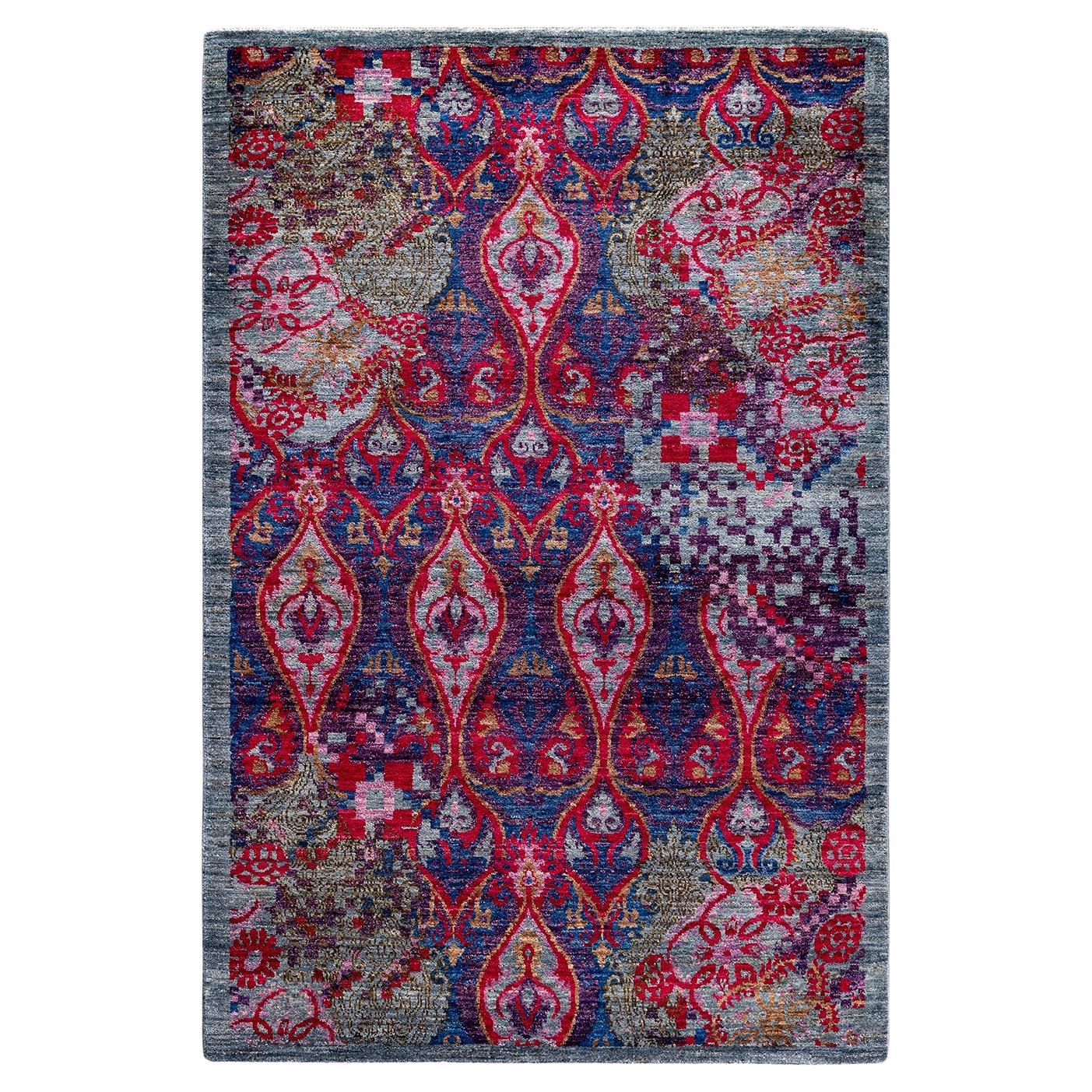 Contemporary Suzani Hand Knotted Wool Multi Area Rug  For Sale