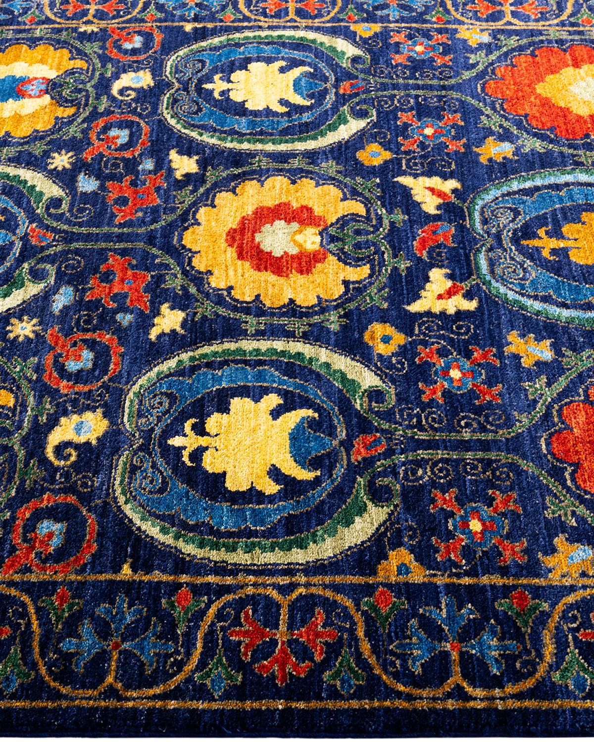 Contemporary Suzani Hand Knotted Wool Navy Area Rug  In New Condition For Sale In Norwalk, CT