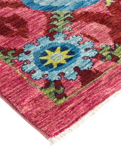 Contemporary Suzani Hand Knotted Wool Pink Area Rug