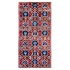 Contemporary Suzani Hand Knotted Wool Pink Area Rug 