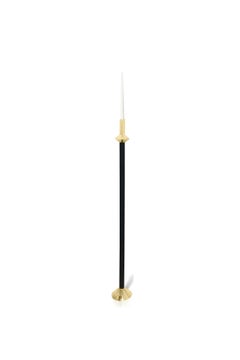 Contemporary Swedish Brass and Leather Modern Minimalist Candleholders, Large