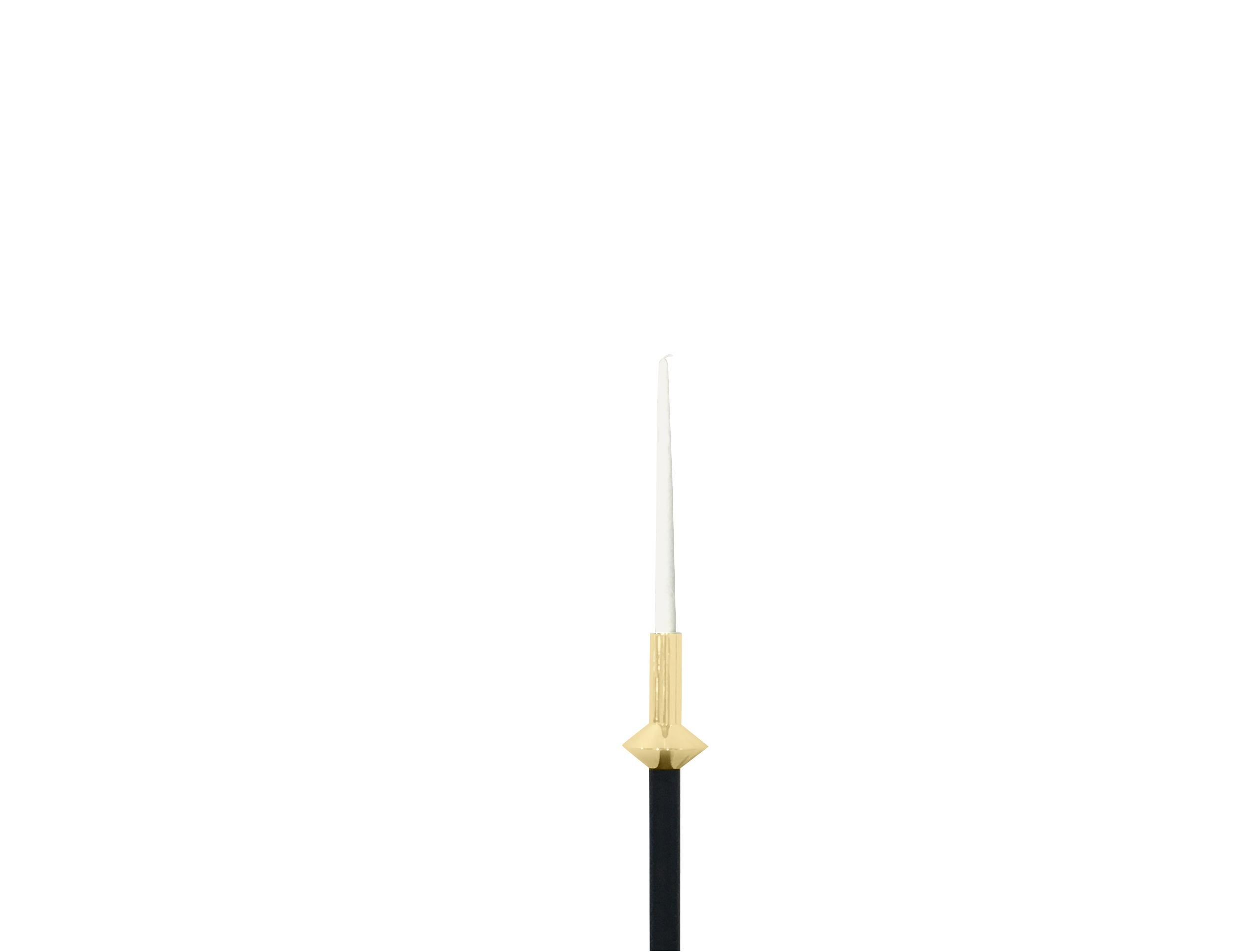 Turned Contemporary Swedish Brass and Leather Modern Minimalist Candleholders, Large For Sale