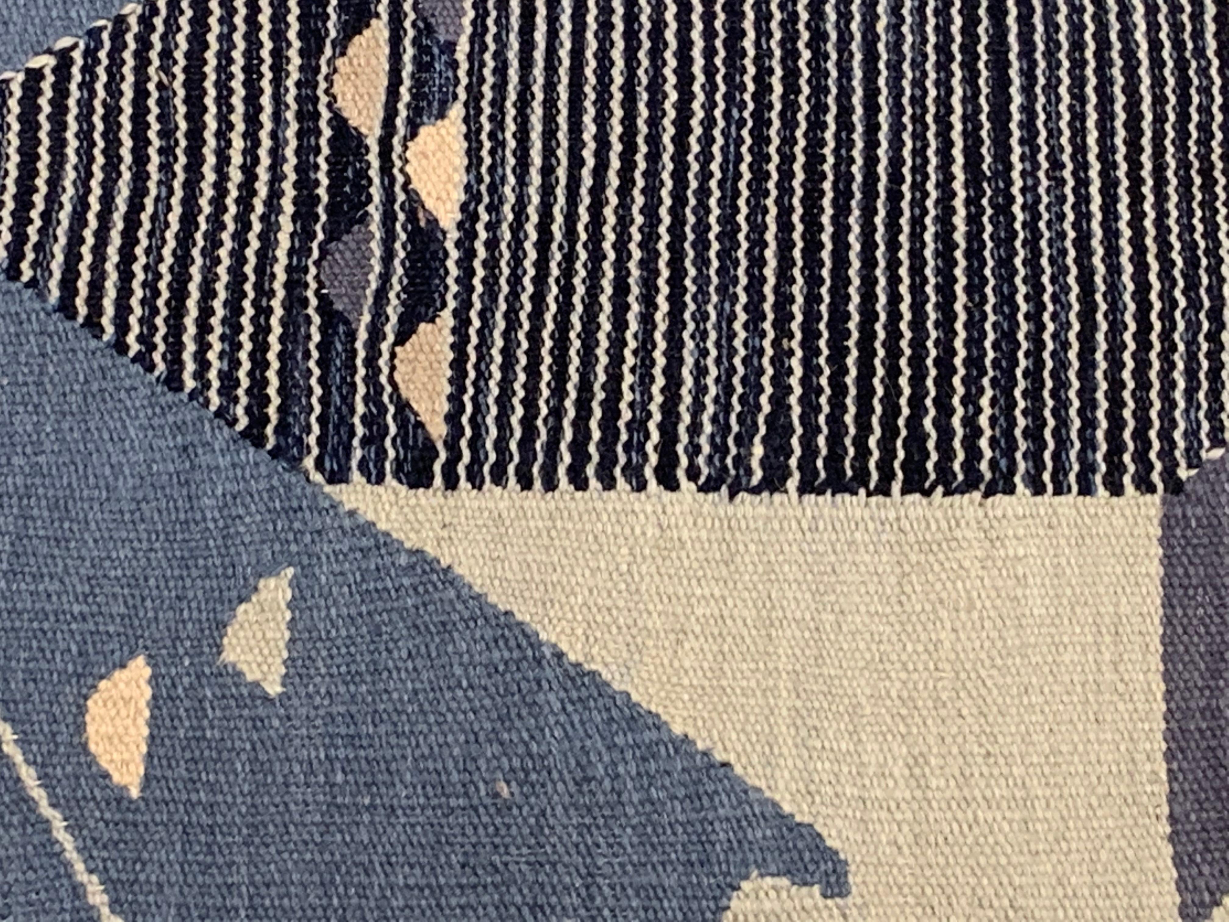 Contemporary Swedish Design Blue and White FlatWoven Rug by Doris