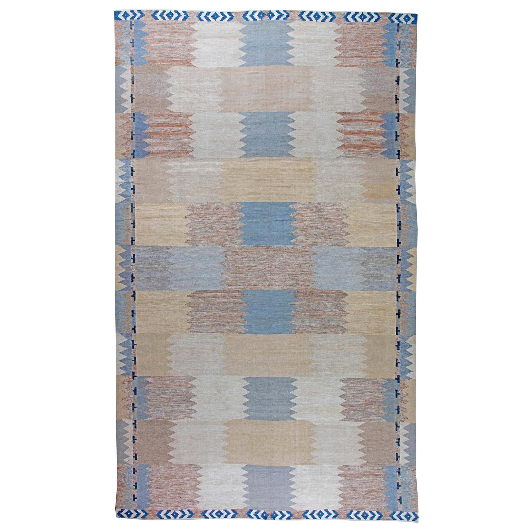 Contemporary Swedish Design Blue and White FlatWoven Rug by Doris