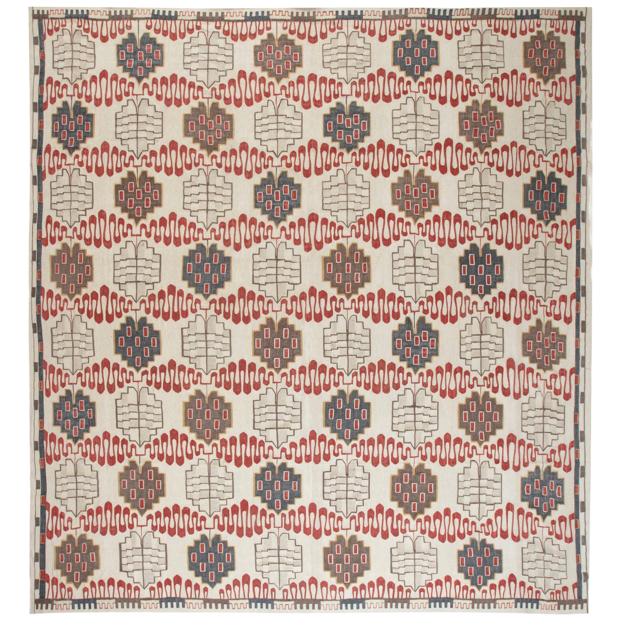 Contemporary Swedish Design Blue and White FlatWoven Rug by Doris