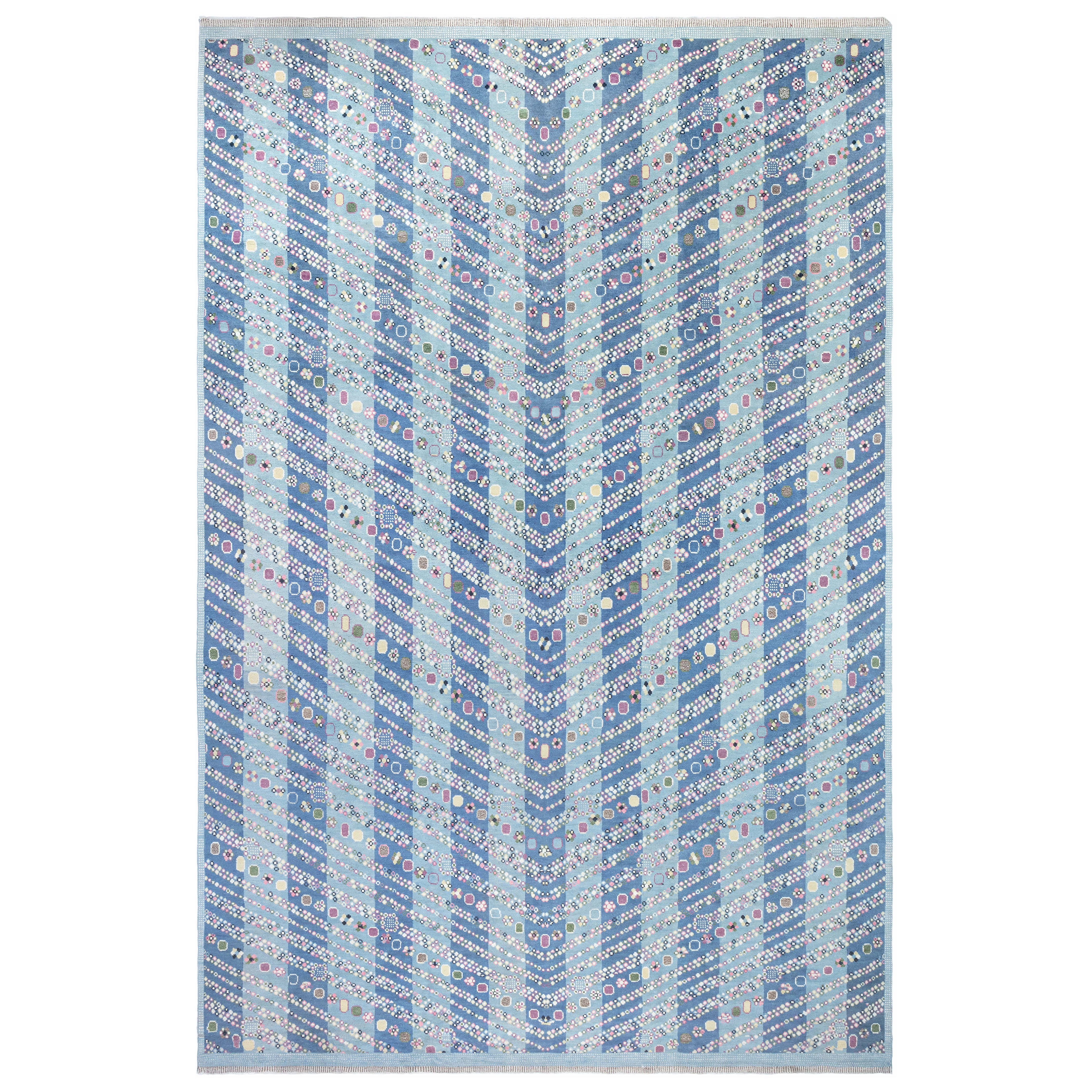Contemporary Swedish Hand-Knotted Pile Rug in Blue by Doris Leslie Blau