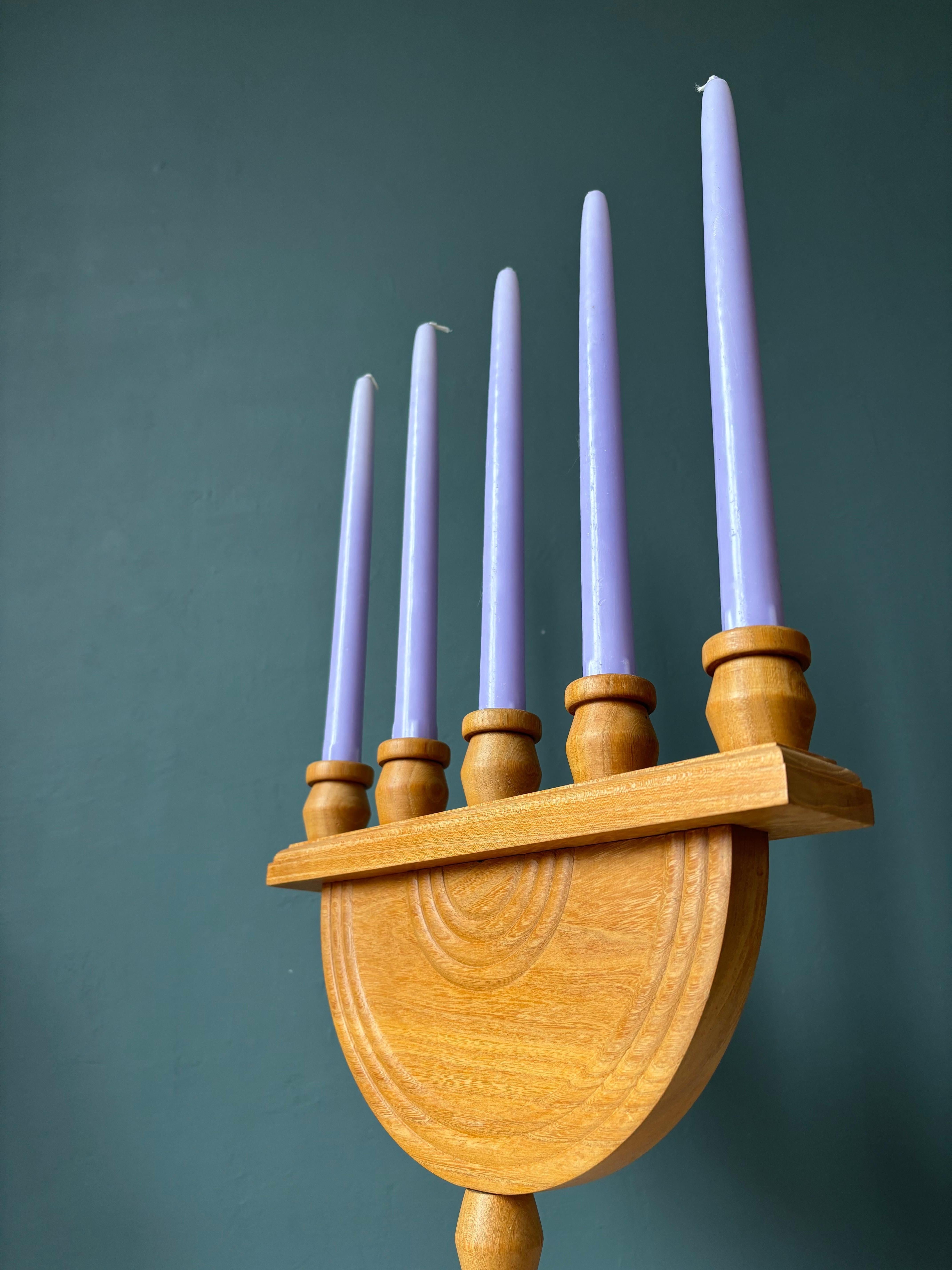 Contemporary Swedish Handmade Wooden Candelabra For Sale