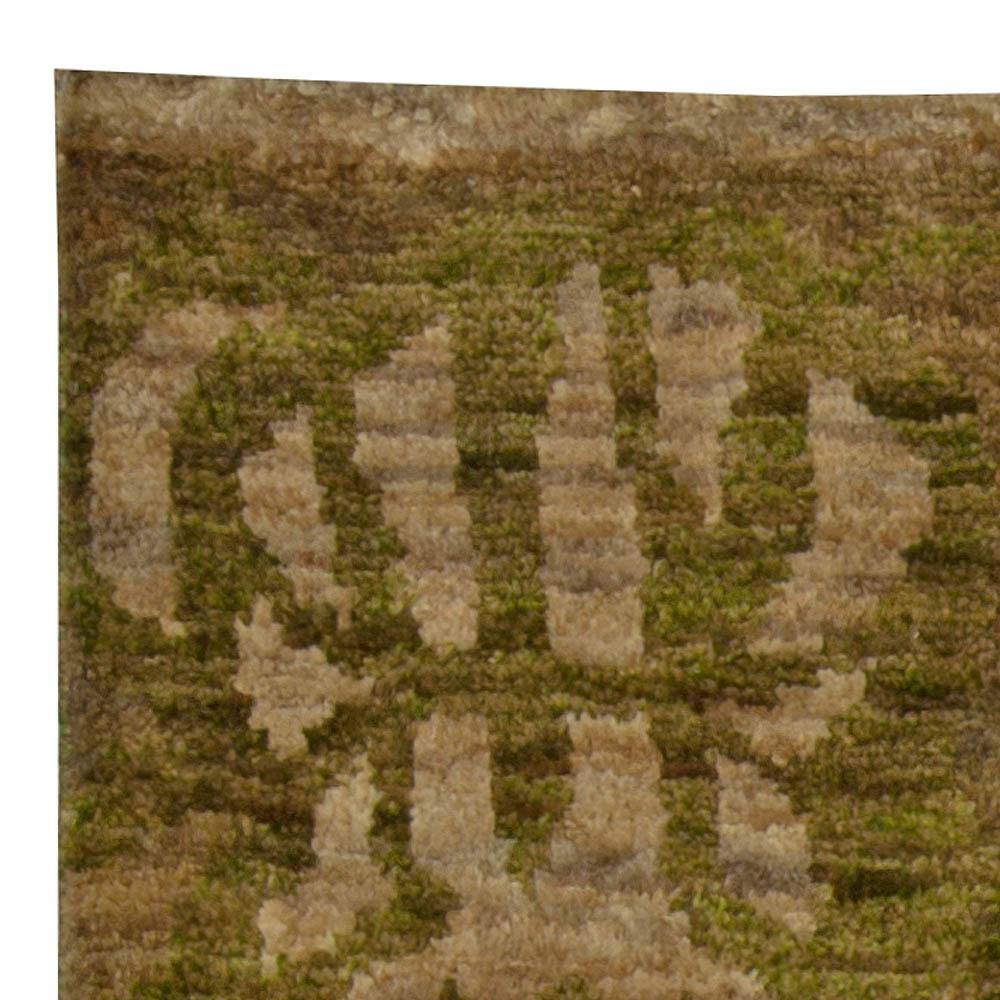 Indian Contemporary Swedish Inspired Green, Brown Handmade Rug by Doris Leslie Blau For Sale