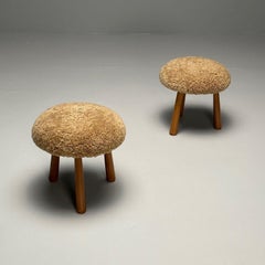 Contemporary, Swedish Modern, Sheepskin Stools, Honey Shearling, Ottomans, 2023