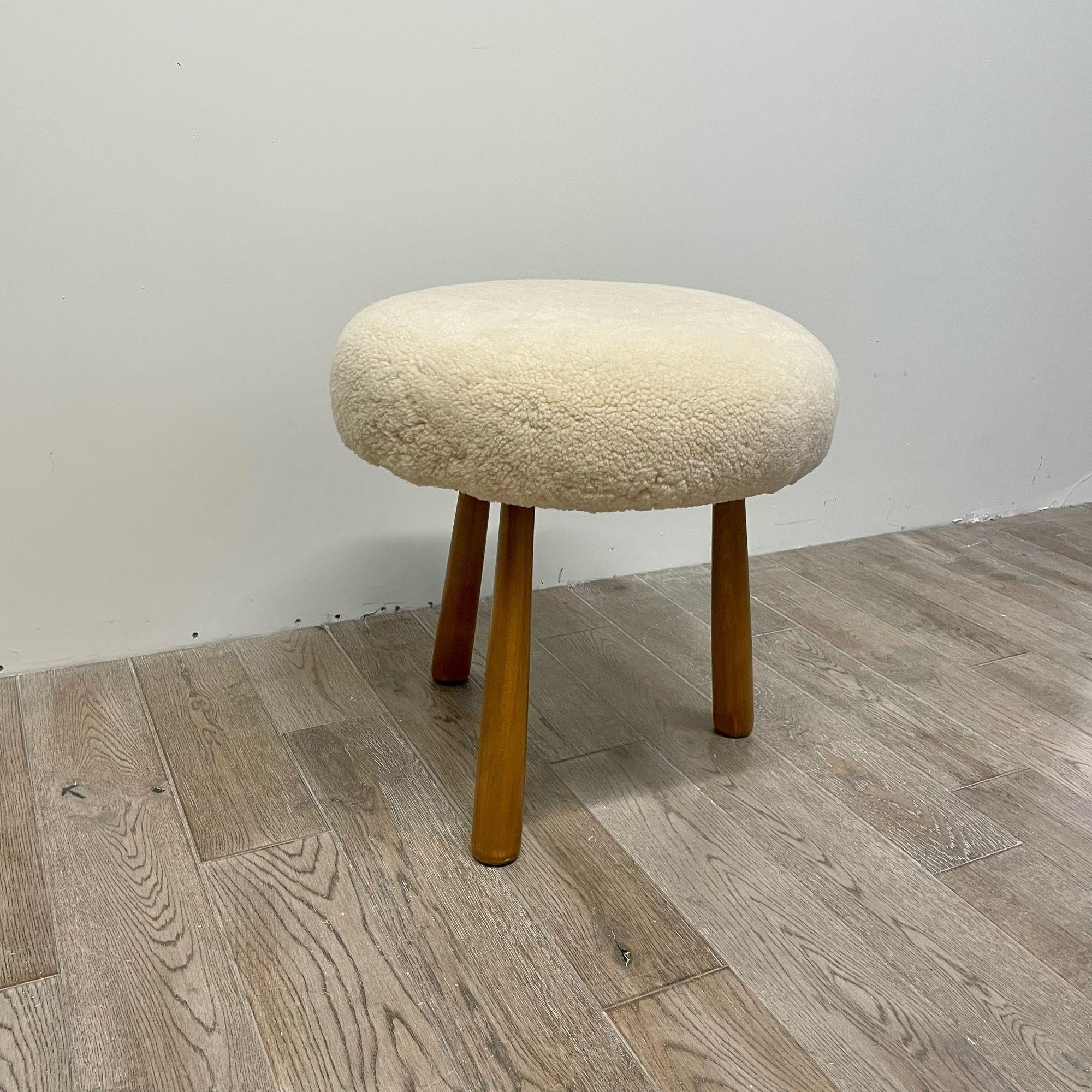 Contemporary Swedish Modern Style Sheepskin Footstool / Ottoman, Beige For Sale 1