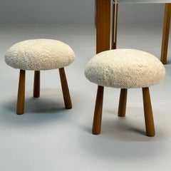 Contemporary, Swedish Modern Style, Sheepskin Stools or Ottomans, Shearling