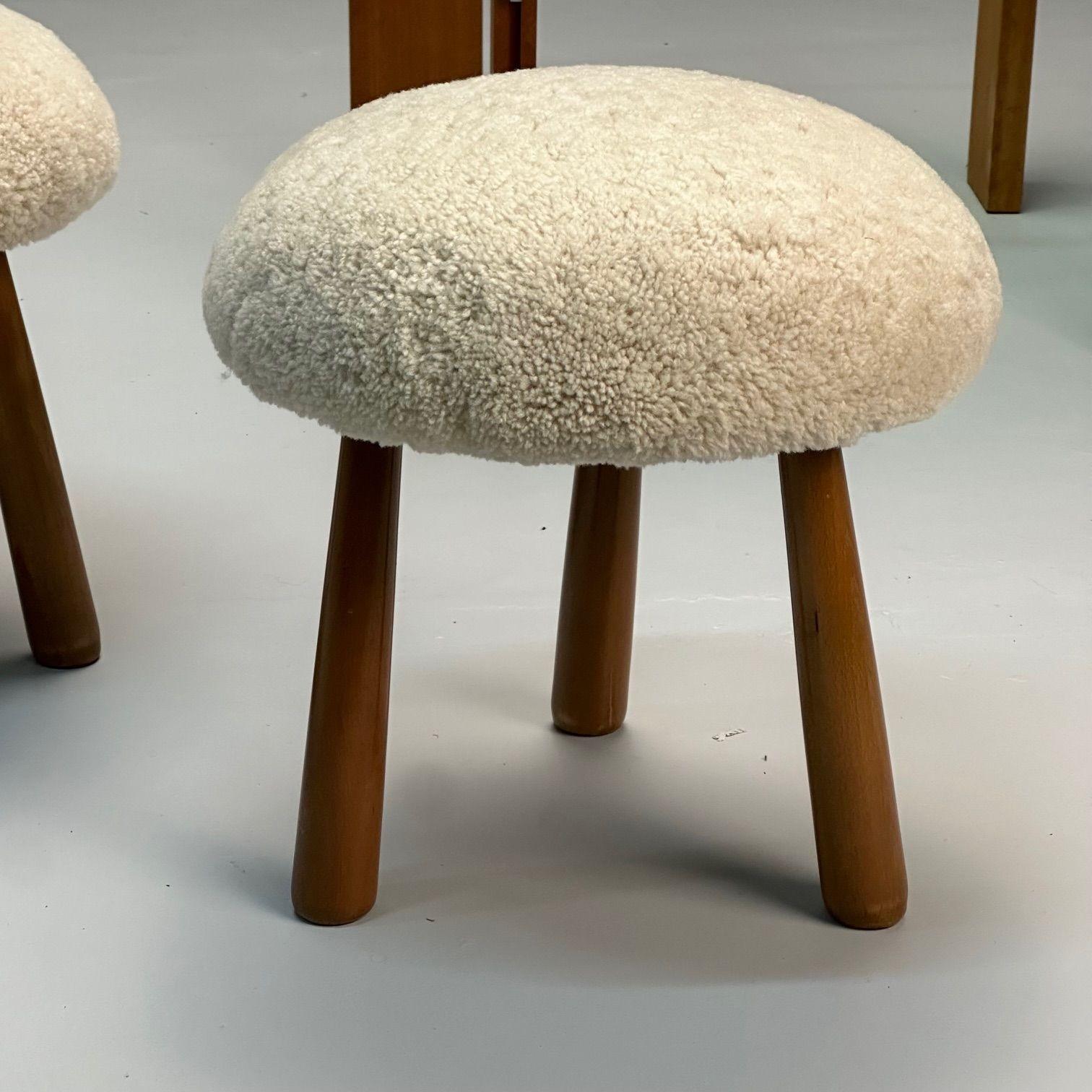 Mid-Century Modern Contemporary, Swedish Modern Style, Sheepskin Stools or Ottomans, Shearling