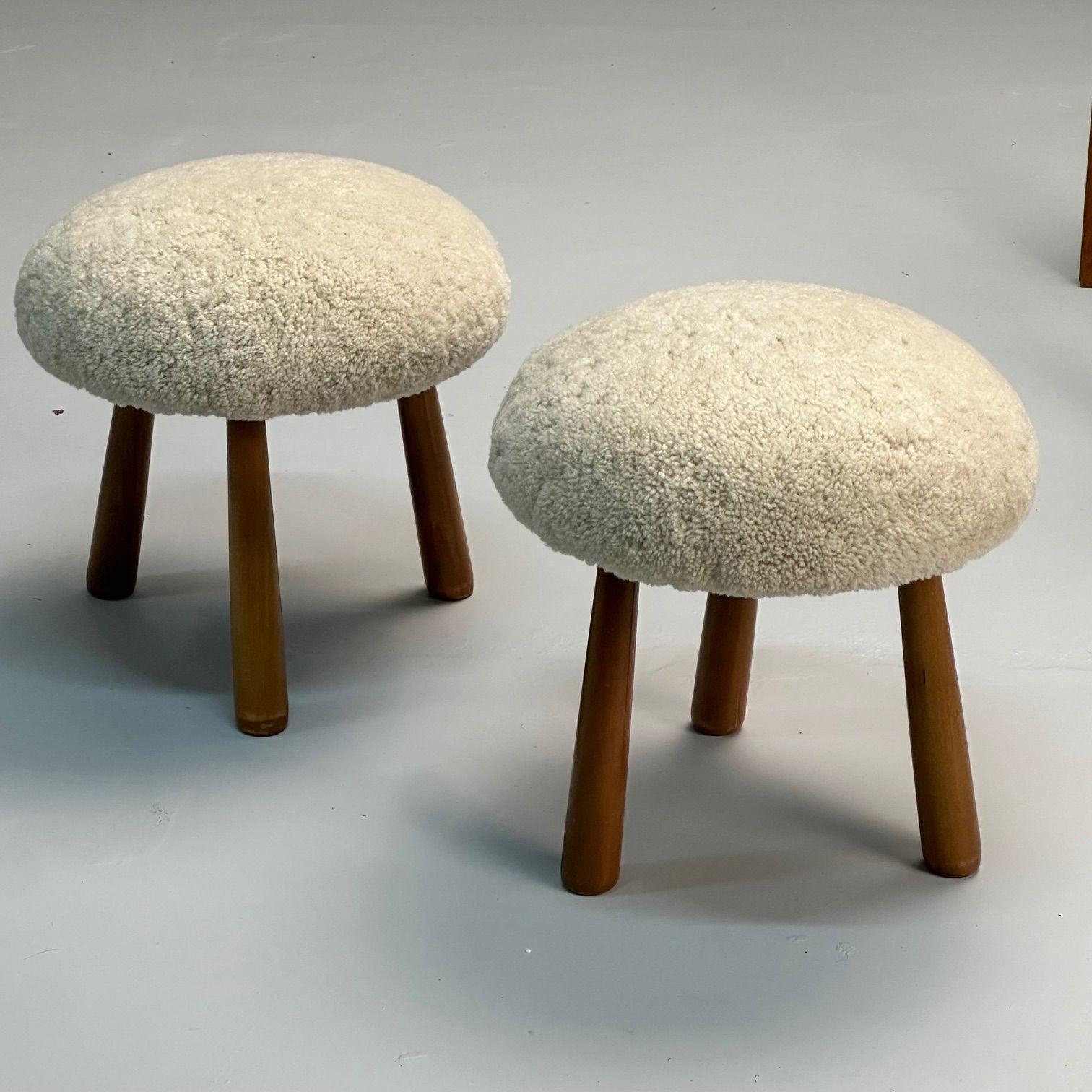 American Contemporary, Swedish Modern Style, Sheepskin Stools or Ottomans, Shearling