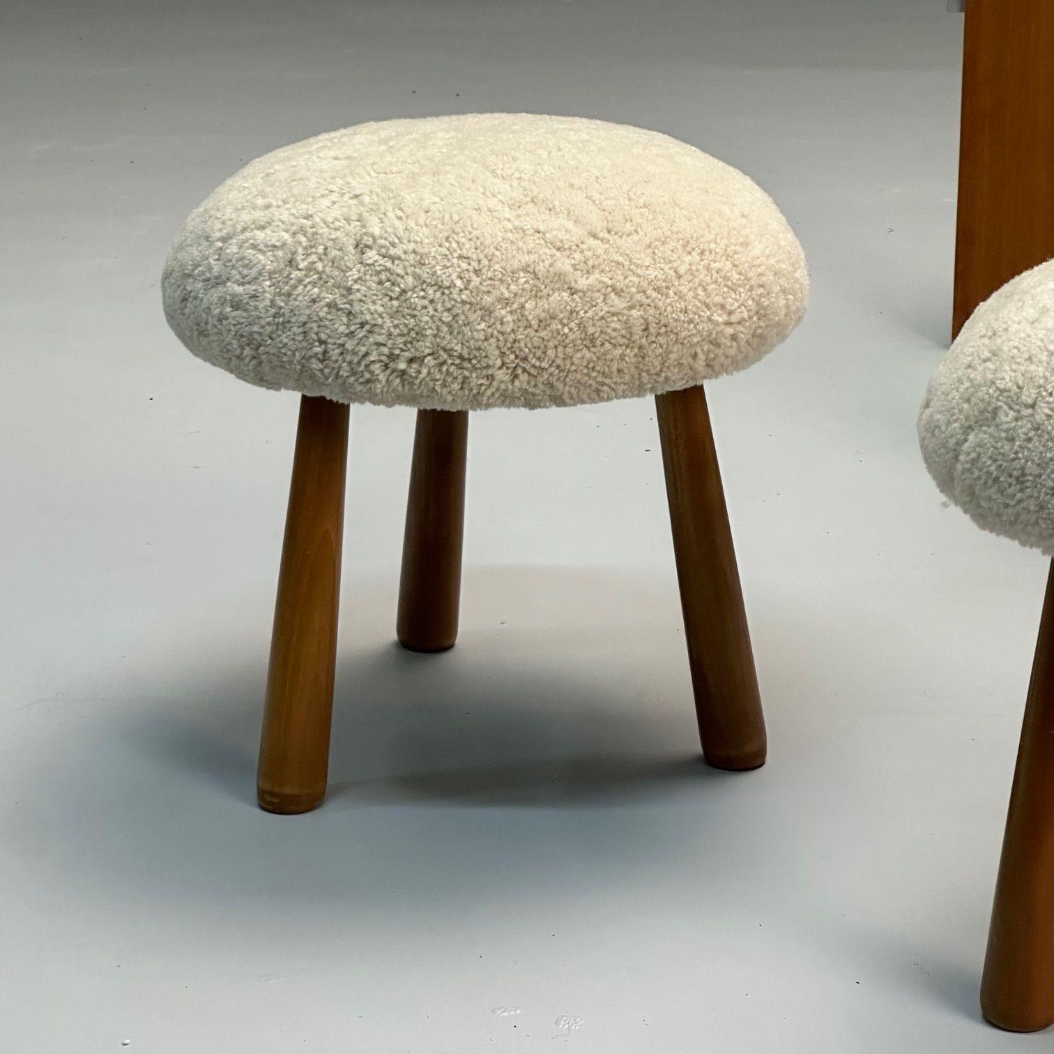 Contemporary, Swedish Modern Style, Sheepskin Stools or Ottomans, Shearling In Good Condition In Manhasset, NY