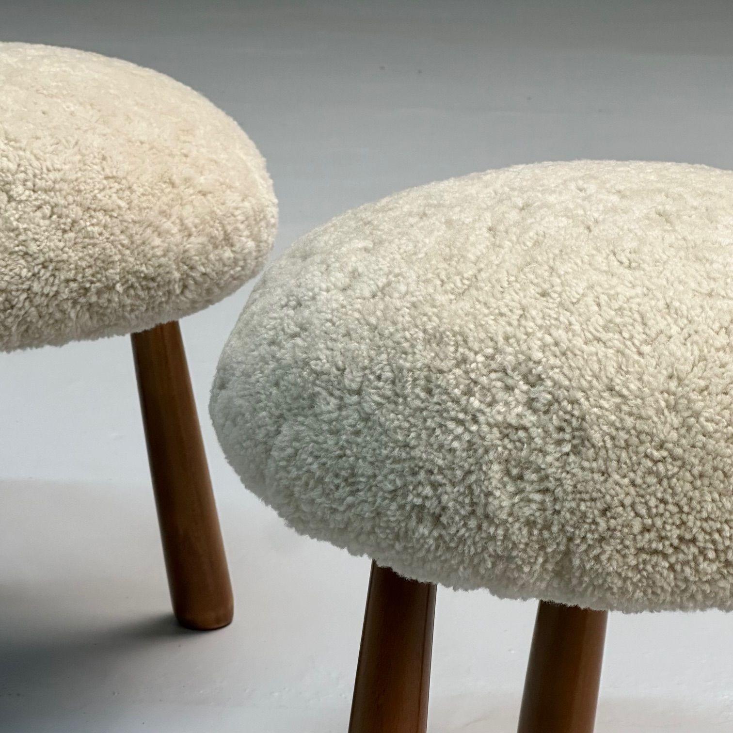 Contemporary, Swedish Modern Style, Sheepskin Stools or Ottomans, Shearling 1